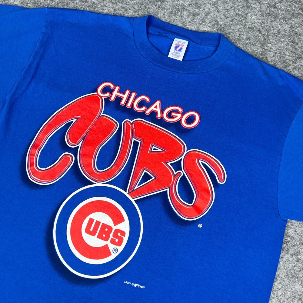 VTG Chicago Cubs Shirt Mens XL Blue Logo 7 MLB Baseball 90s Short Sleeve Tee USA